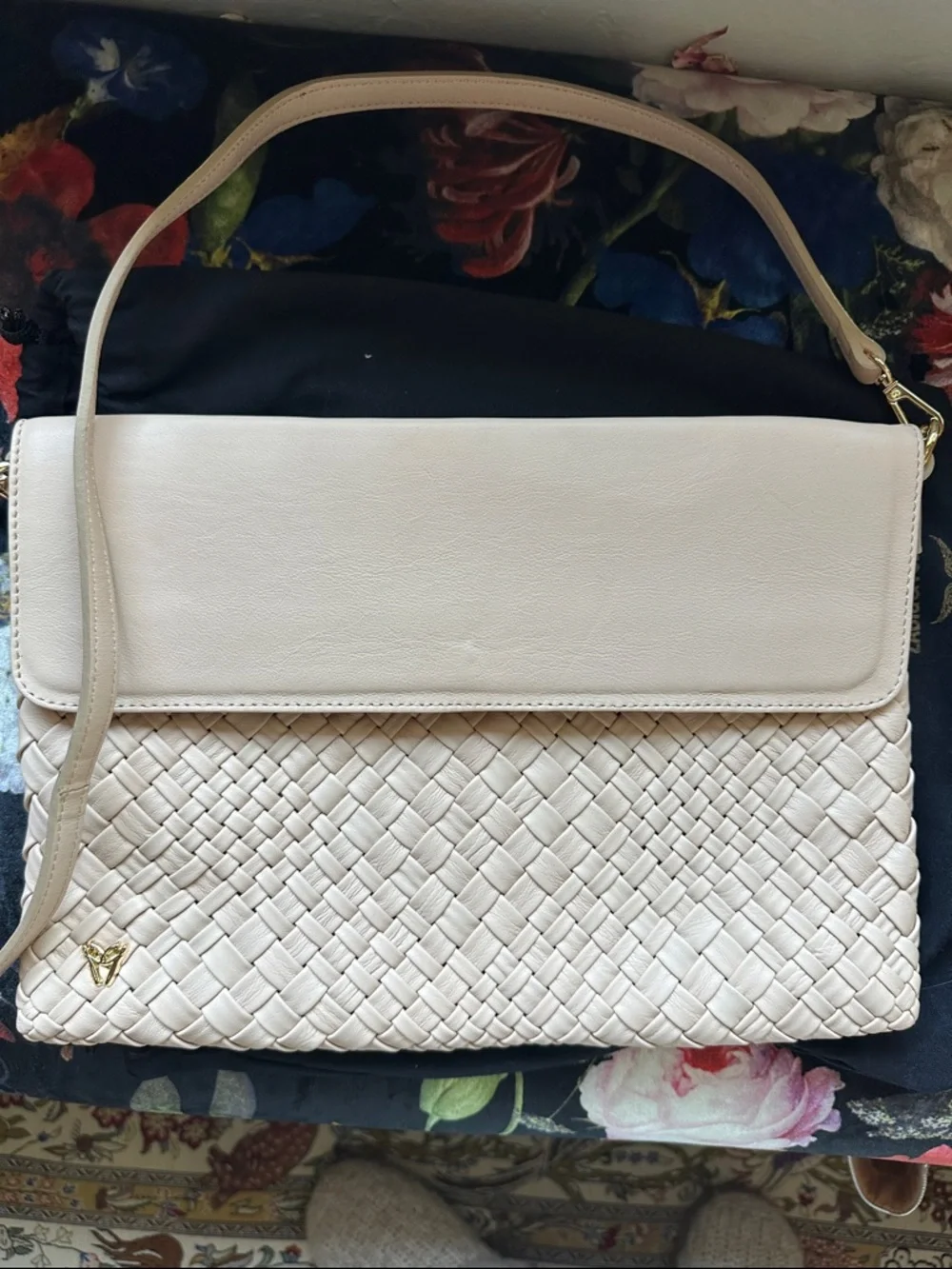 & Other Stories Cream Woven Leather Clutch